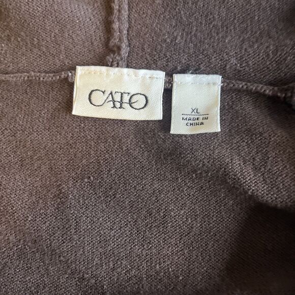 Cato Women’s XL Chocolate Brown Sweater Hood Kangaroo Pocket Cotton Blue Argyle - Picture 3 of 10